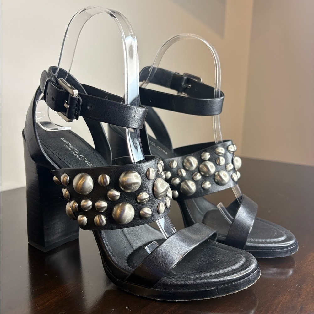 Michael Kors Collection Black Leather Studded Sandals - Size 38